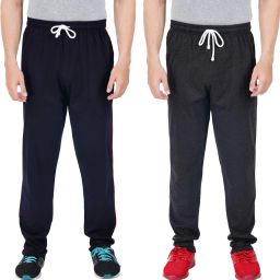 Pack of 2 Men Solid Dark Blue, Grey Track Pants-image-14