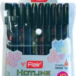 Hotline 0.7 to 1 mm Metal Tip Fine Liner | 10 Vivid Colors , Comfortable Grip Fineliner Pen-8