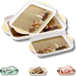 Premium Era Serving Tray Set of 3 Plastic metrial Glossy Finish BPA Free Brown Tray-25