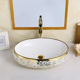 elegancebath ELEGANCE BATH CERAMIC (L61 X W43 X H14Cm) NEW 2203 GOLDEN TABLE TOP NEW 2203 Table Top Basin-picture-23