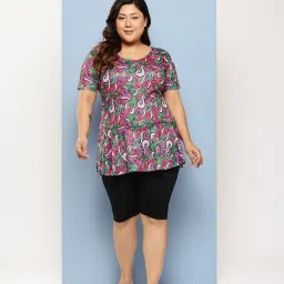 Adrenex Womens Purple-Black Colour Abstract Print Nylon Plus Size Swim Suit Printed Women Swim-dress Purple Swimsuit-image-103
