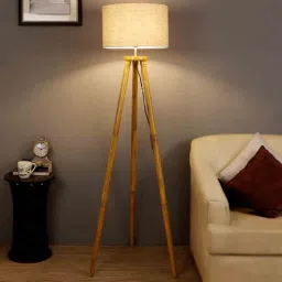 pristine interiors Natural Linen Shade Floor Lamp with Yellow Base-picture-12