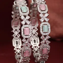 Brass Cubic Zirconia Rhodium Bangle Set-22