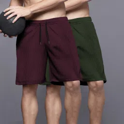 Pack of 2 Solid Men Maroon, Green Regular Shorts-image-40