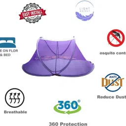 a one Polyester Kids Washable Mosquito Net For 0 To 3 Year Baby Size109cm x 53cm x 48cm Purple Color Popup Mosquito Net image 4