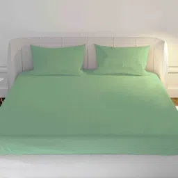 Green Solid 144 TC Cotton 1 Double King Size Bedsheet with 2 Pillow Covers by Mayfair Homes London-picture-33