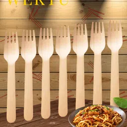 wektu Generic Wooden Fork/Food Grade/Smooth Edge/100PC/05 Disposable Wooden Dinner Fork Set-picture-3