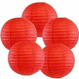 Rice Paper Hanging Lantern Ball Lamp Shade, 12-inch (Red, Pack of 5) Red Paper Hanging Lantern-3