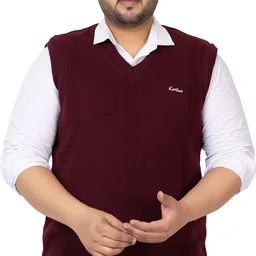 kvetoo Men Self Design V Neck Maroon Sweater-picture-29