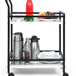 2 Tier Kitchen Home Storage Organizer Trolley Racks and Shelf with Wheels-White Cast Iron Kitchen Trolley-image-46