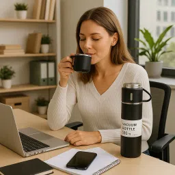 Vacuum Flask Gift Set with 3 Cups | 500ml Hot & Cold Bottle (12 Hrs) 500 ml Flask-image-18
