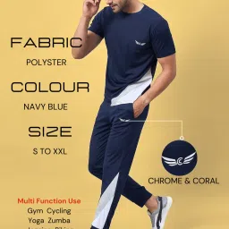 Men Night Suit Set Dark Blue Colorblock-image-7