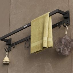 Durable Dual Foldable Towel Stand | Rack | Holder | Shelf With Hooks And Hanger 23.5 inch 1 Bar Towel Rod-13