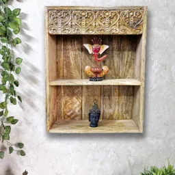 disoo fashions Brown Colour Solid Wood Handcarved Box Style Floating Wall Shelf With Compartment-picture-5