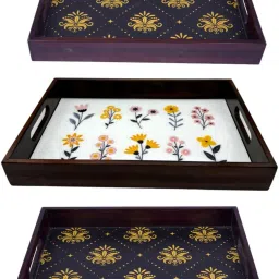 Wooden Tray set of 3 for serving Tea/coffee/snacks AHS-TRAY107 Tray-0