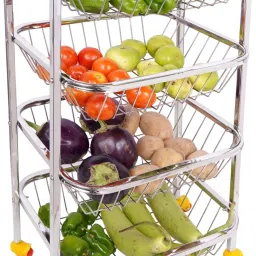 Stainless Steel Square Fruit & Vegetable Basket Trolley 360 Rotational Wheels Stainless Steel Kitchen Trolley-image-61