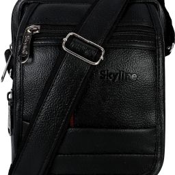 Black Men Sling Bag - Medium Men's Sling Bag with adjustable shoulder strap, Black,S-2904-BLK-image-3