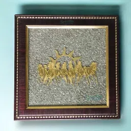Seven Running Horses Pyrite Plate in Frame ,Pyrite Dust Plate Frame Wall Hanging 7 inch God-picture-19