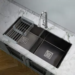 45x20x10 Handmade Kitchen Sink Black Double Bowl Sound Proof Matt Finish Stainless Steel_A182 Vessel Sink-image-70