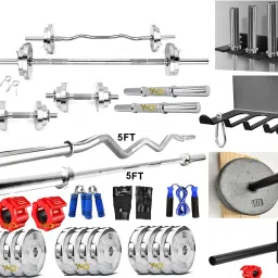 10 kg Steel Plates 2.5KGX4Pc 5FT Curl, 5FT STRT 28mm Rods, Bar and Plate Holder Home Gym Combo-13