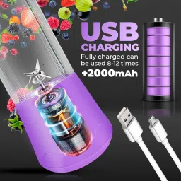 praaj Portable USB Rechargable juicer mixer blender with 6 sharp blades 40 W Juicer Mixer Grinder image 2