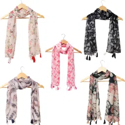 Printed Chiffon Women Multicolor Scarf, Stole, Fancy Scarf-image-99