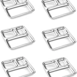 3 in 1 Mess Pav Bhaji Plate Steel Idli, Snack, Breakfast Compartment Dish K1 Dinner Plate-image-62