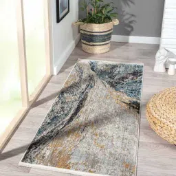 Blue Polyester 5 x 2 Feet Machine Bedside Runner By Obsessions-picture-1