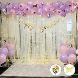 Pink and Purple Birthday Decoration With White Net Curtain and Light SET OF 80-image-8
