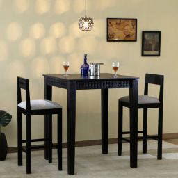 woodsworth from pepperfry Kawung Solid Wood Bar Table Set in Scratch Resistant Ebony Finish With 2 Chairs-picture-22