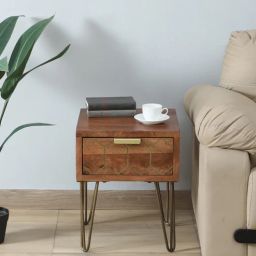 woodsworth from pepperfry Basse Mango Wood Bedside Table In Rustic Teak Finish-picture-22