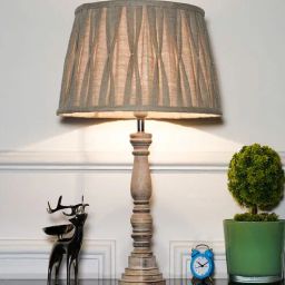 kapoor lampshades Hatton hand crafted Solid wood distress white finish table lamp With Natural Linen Shade-picture-2