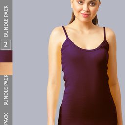 FBAR Pack Of 2 Ribbed Bio-wash Pure Cotton Long Camisoles-picture-2