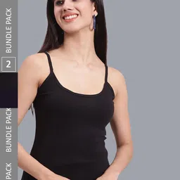 FBAR Pack Of 2 Sleeveless Cotton Rib U-Neck Bio Wash Camisoles-image-7