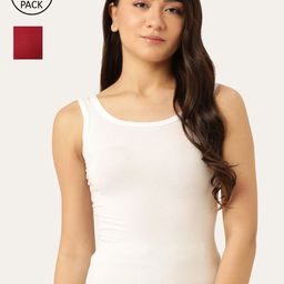 Lady Lyka Women White & Red Pack Of 2 Solid Cotton Camisoles-image-52