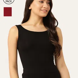 Lady Lyka Women Black & Maroon Pack Of 2 Solid Cotton Camisoles-image-99