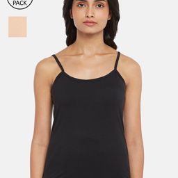 Dreamz by Pantaloons Women Pack of 2 Black & Cream Coloured Solid Camisoles-picture-46