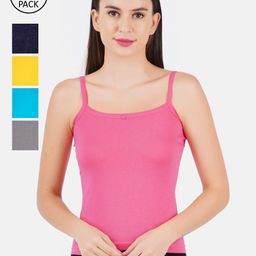 Ramraj Women Pack Of 5 Assorted Pure Cotton Non Padded Camisoles-image-97