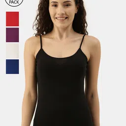 appulse Women Pack Of 5 Solid Cotton Camisoles-image-97