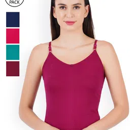 Ramraj Women Pack Of 5 Assorted Pure Cotton Non Padded Camisoles-image-72
