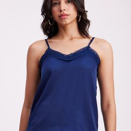 FableStreet Relaxed Fit V-Neck Satin Lace Camisole-image-2