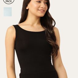 Lady Lyka Women Blue & Black Pack Of 2 Solid Cotton Camisoles-image-83