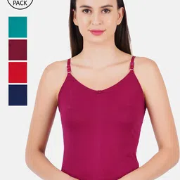 Ramraj Women Pack Of 5 Assorted Solid Pure Cotton Camisoles-image-96