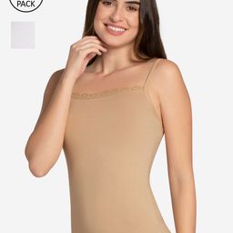 Amante Women Pack Of 2 Beige & White Solid Camisoles-14