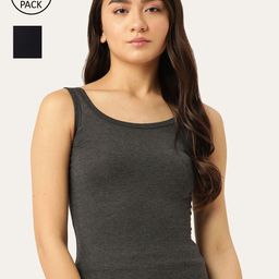 Lady Lyka Women Black & Grey Pack Of 2 Solid Cotton Camisoles-image-67