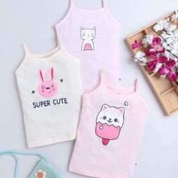 BUMZEE Infant Girls Pack Of 3 Printed Cotton Camisoles-34