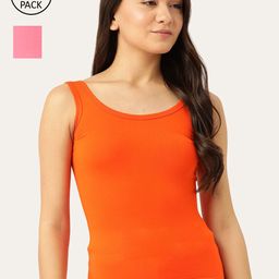Lady Lyka Women Orange & Pink Pack Of 2 Solid Cotton Camisoles-image-48