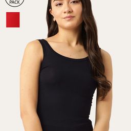 Lady Lyka Women Red & Navy Blue Pack Of 2 Solid Cotton Camisoles-image-98