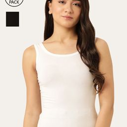 Lady Lyka Women White & Black Pack Of 2 Solid Cotton Camisoles-image-56