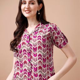 Kinjo Geometric Printed Shirt Collar Shirt Style Top-image-55